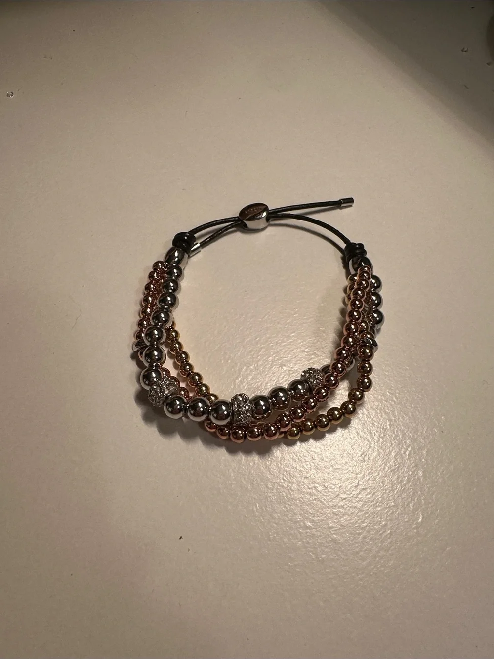 Fossil Tri-Tone Beaded Bracelet - Silver, Gold, Rose Gold